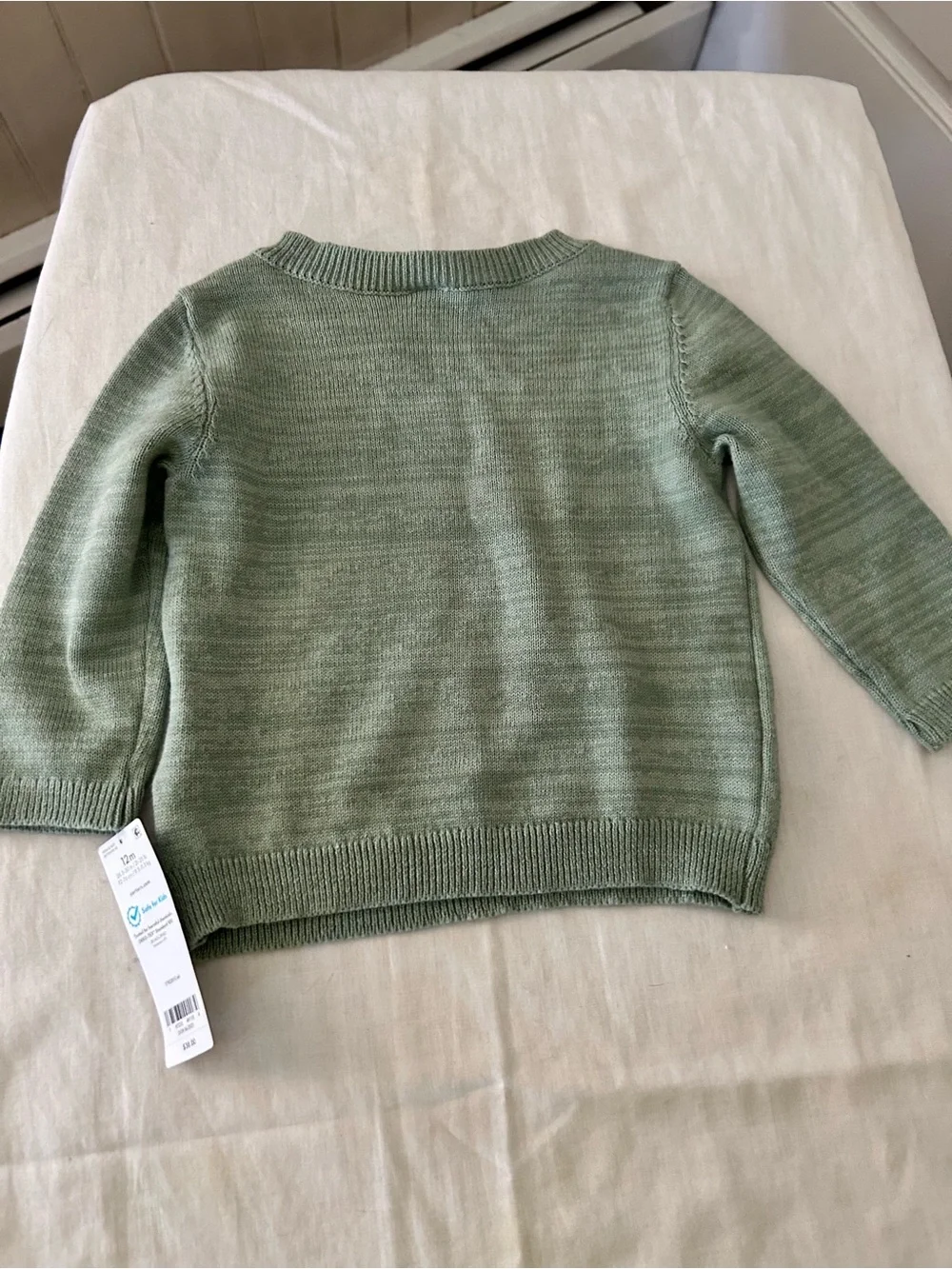 NWT Carter’s Sage Green Apple Embroidered Knit Baby Sweater/Size 12 M